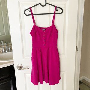 Magenta Poplin Strappy Button-Up Mini Dress with Pockets Size Small